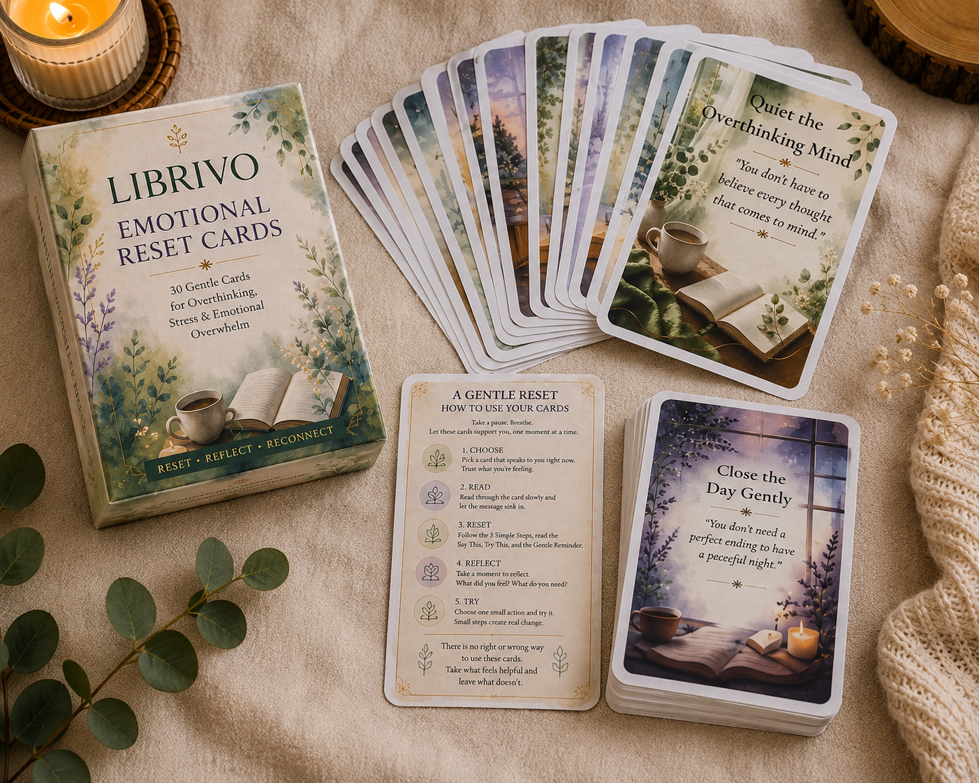 LIBRIVO Emotional Reset Cards – 30 Gentle Cards for Overthinking, Stress & Emotional Overwhelm - Image 3
