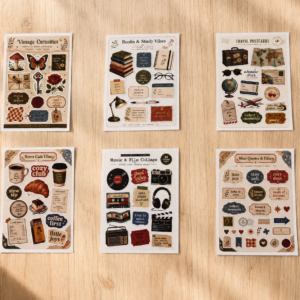 Vintage A6 Decorative Sticker Sheets – Set of 6 | Journaling, Scrapbooking & Stationery Stickers