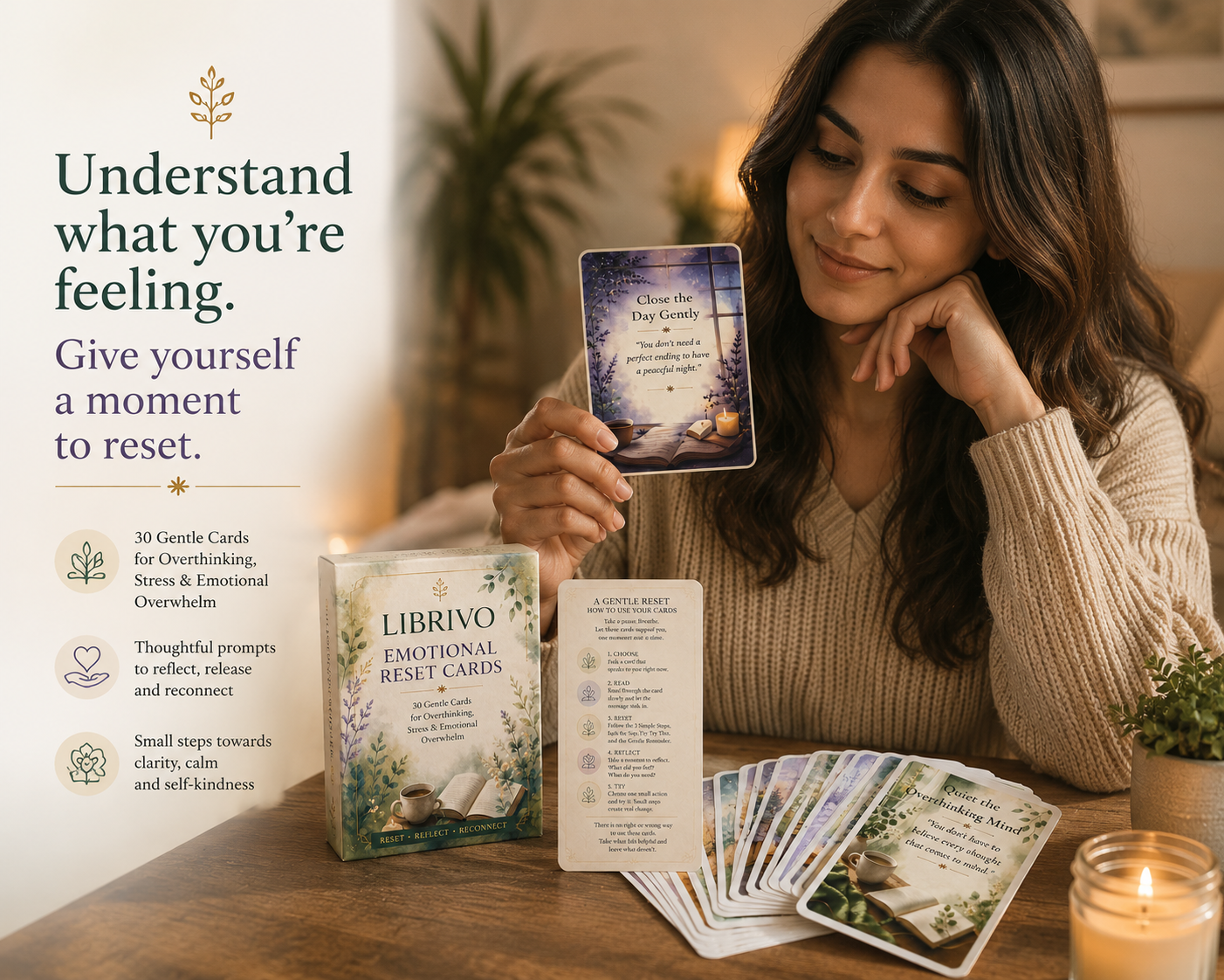 LIBRIVO Emotional Reset Cards – 30 Gentle Cards for Overthinking, Stress & Emotional Overwhelm - Image 2